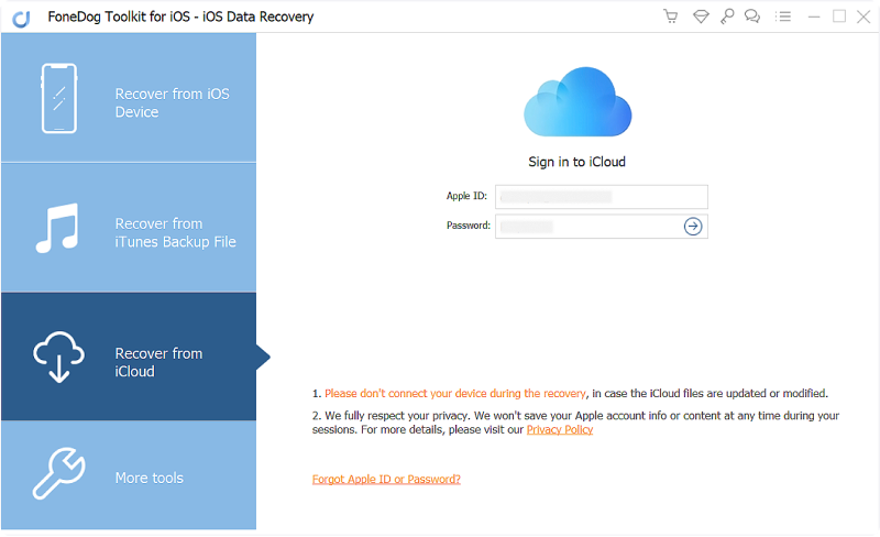 Select "Recover from iCloud Backup Files"
