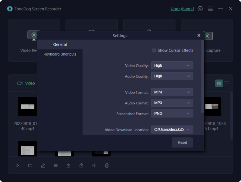 Customize Setttings on FoneDog Screen Recorder