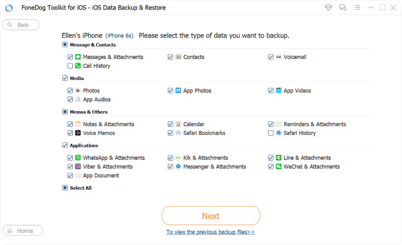 select files type to backup