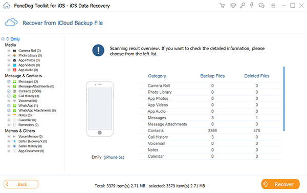 Resultados de seleção do icloud