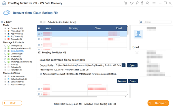 Recover Lost Contacts from iCloud through FoneDog iOS Data Recovery - Recover