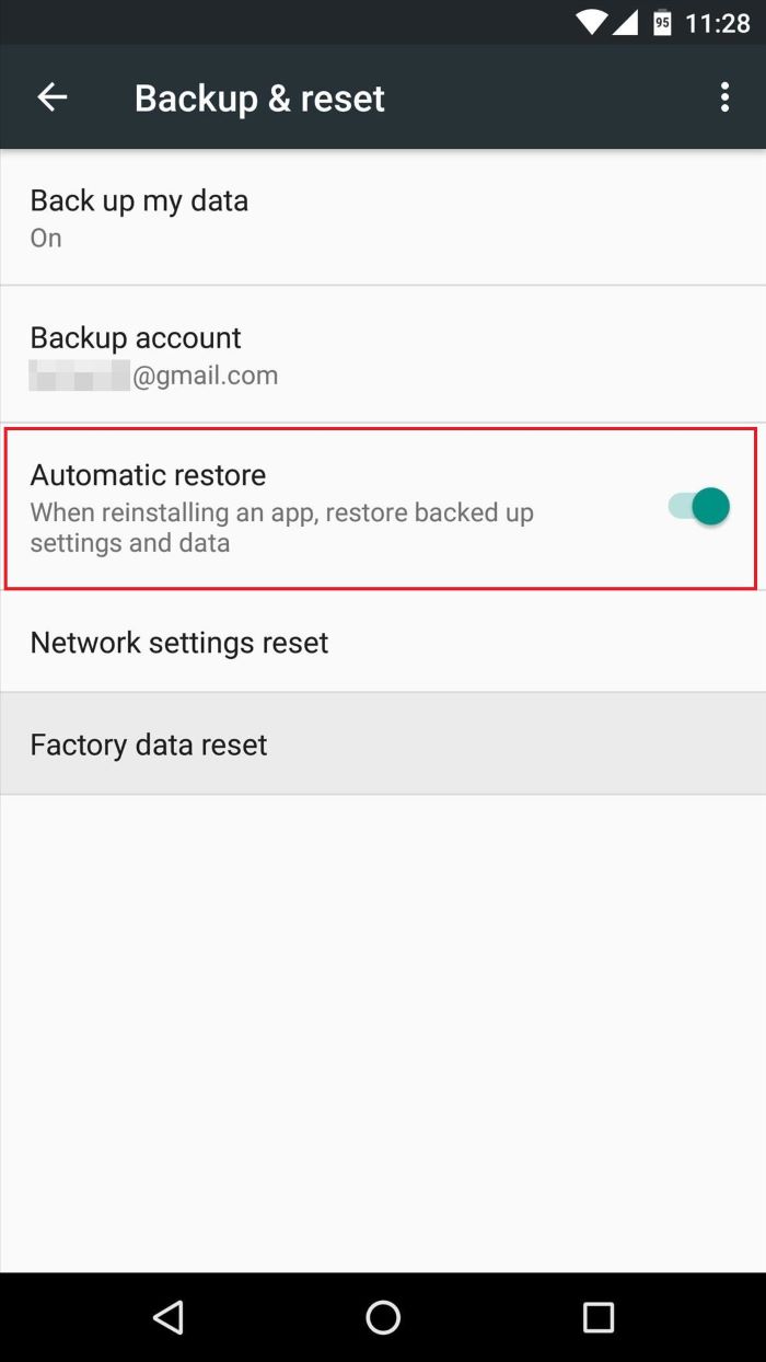 Restore Android after Factory Reset via Automatic Restore Feature