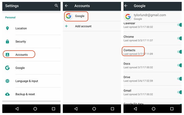 Ensure Contacts Sync on Google Account