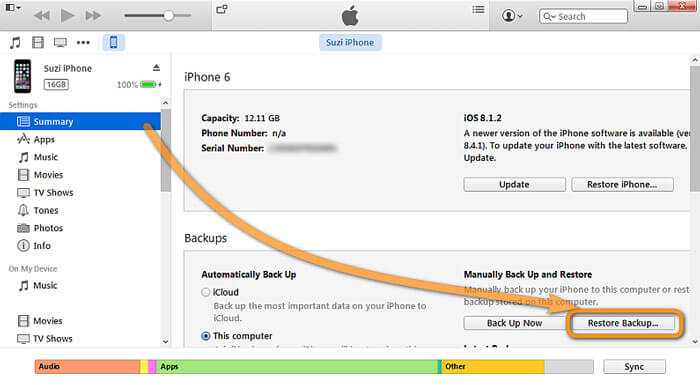 Recover Lost Notes iPhone via iTunes Backup