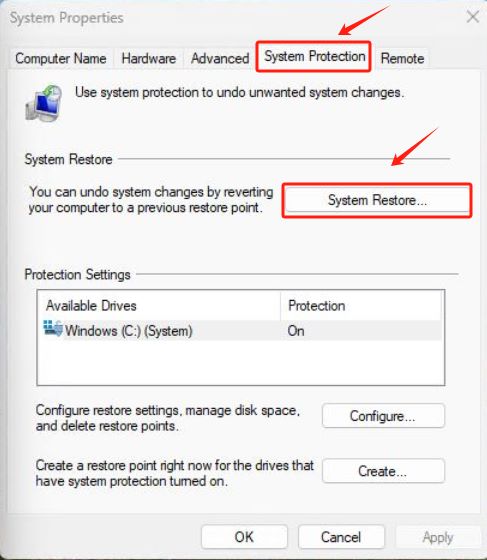 Restaure arquivos EXE perdidos por meio da restauração do sistema no Windows