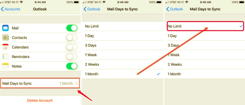 outlook email is not syncing with iphone