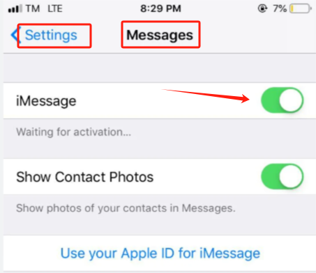 Reactivate iMessage to Fix Messages Disappeared