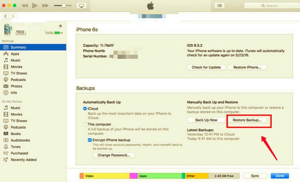 iTunes Restore Backup