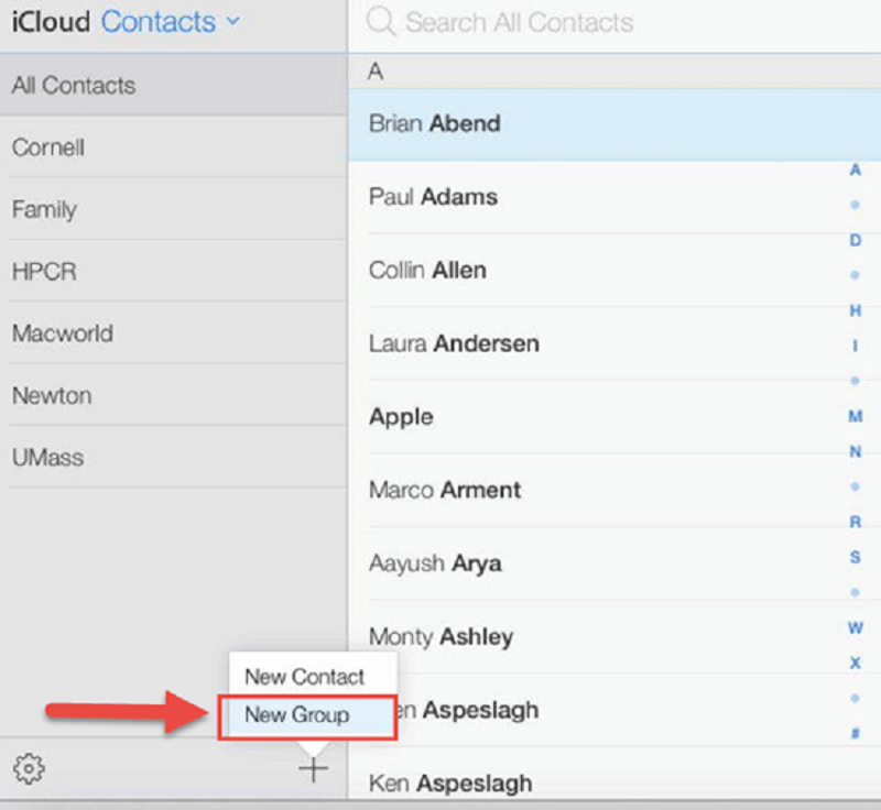 Criar um grupo de contatos Icloud