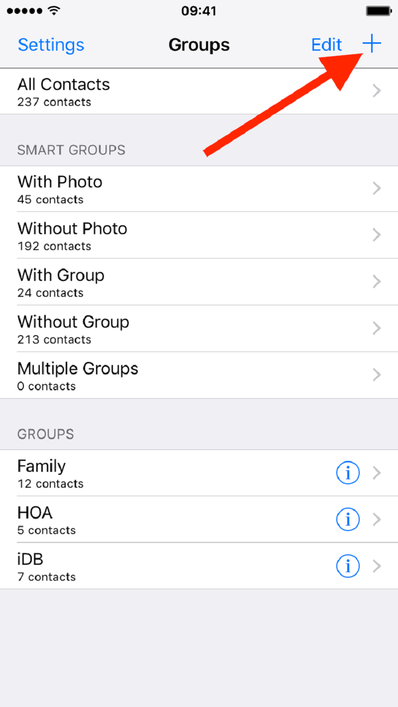 Criar novo grupo de contatos no iphone