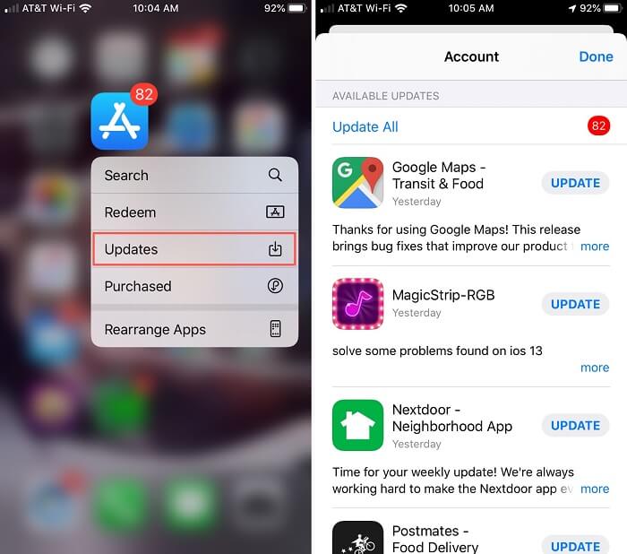 Uppdatera appar för att uppdatera iPhone
