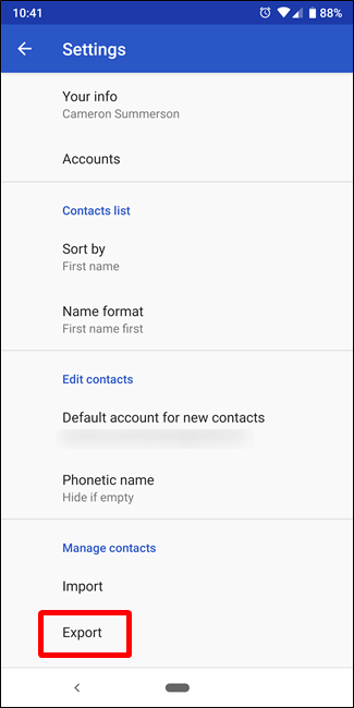 Export Contacts on Android