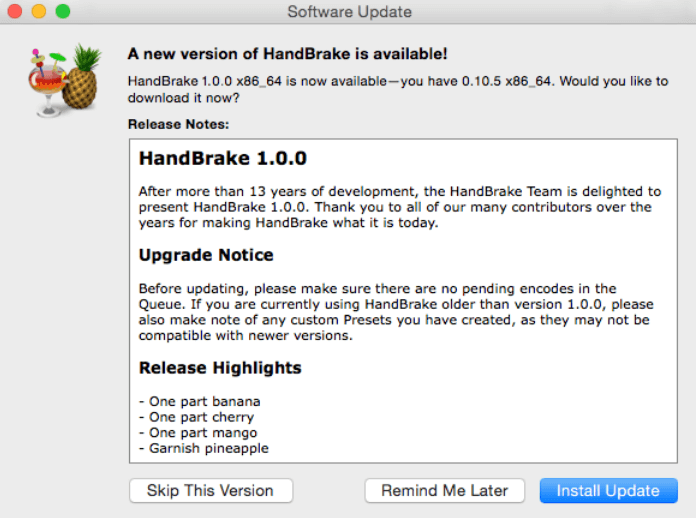 Update The Handbrake Version