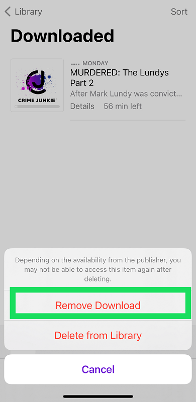 Remove Podcast Download in the Library