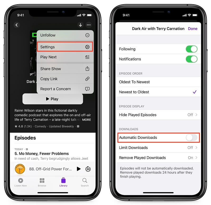 Turn off Automatic Downloads to Delete Podcasts From iPhone