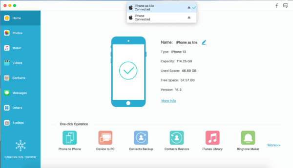 FonePaw iOS Transfer Interface