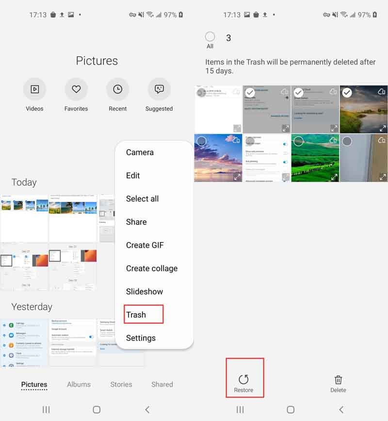 Recover Deleted Photos on Samsung Devices by Checking Gallery Trash