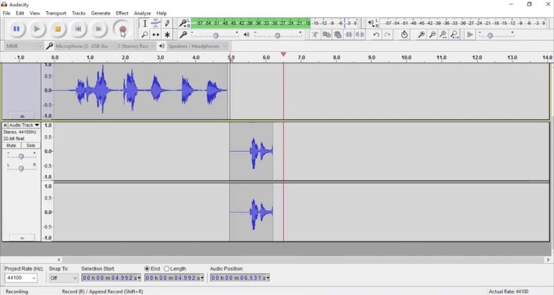 Como está o desempenho do Audacity