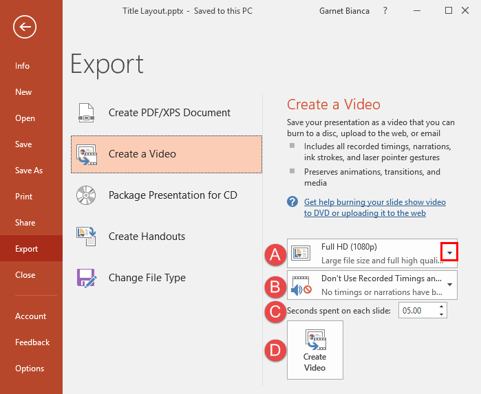 Exportar gravação PPT como vídeo no Windows