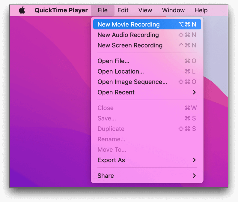 Mac 내장 웹캠 녹화 소프트웨어 - QuickTime Player