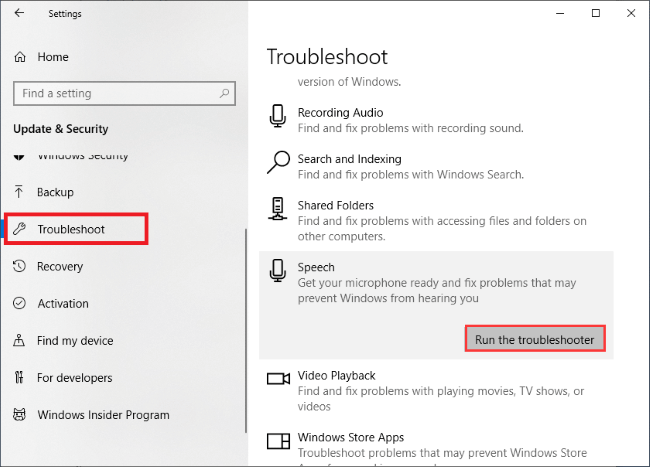 Run the Speech Troubleshooter to Fix Mic Not Working Issue