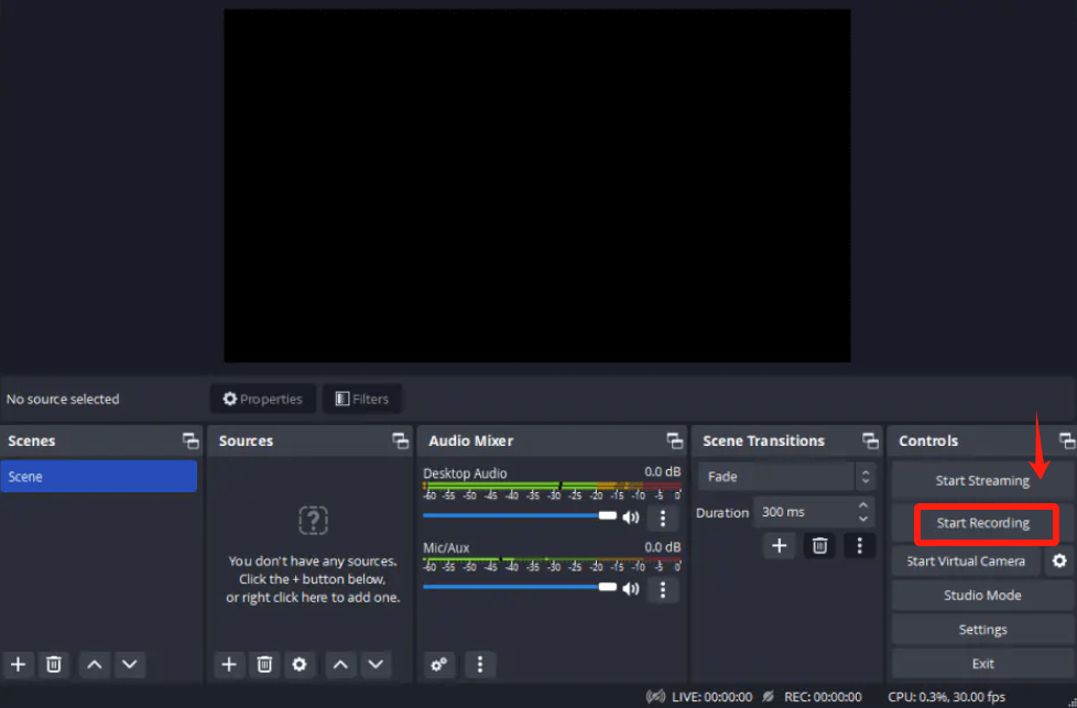 Start Recording Audio on OBS