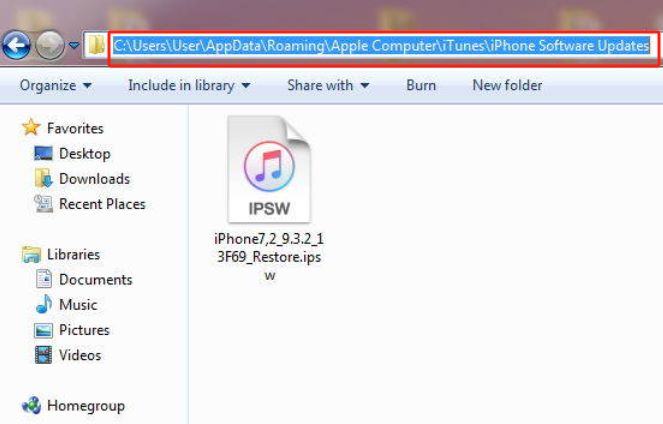 Windows에서 IPSW 파일 찾기