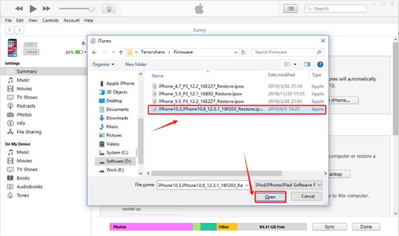 Use o arquivo IPSW para restaurar o iPhone com o iTunes manualmente